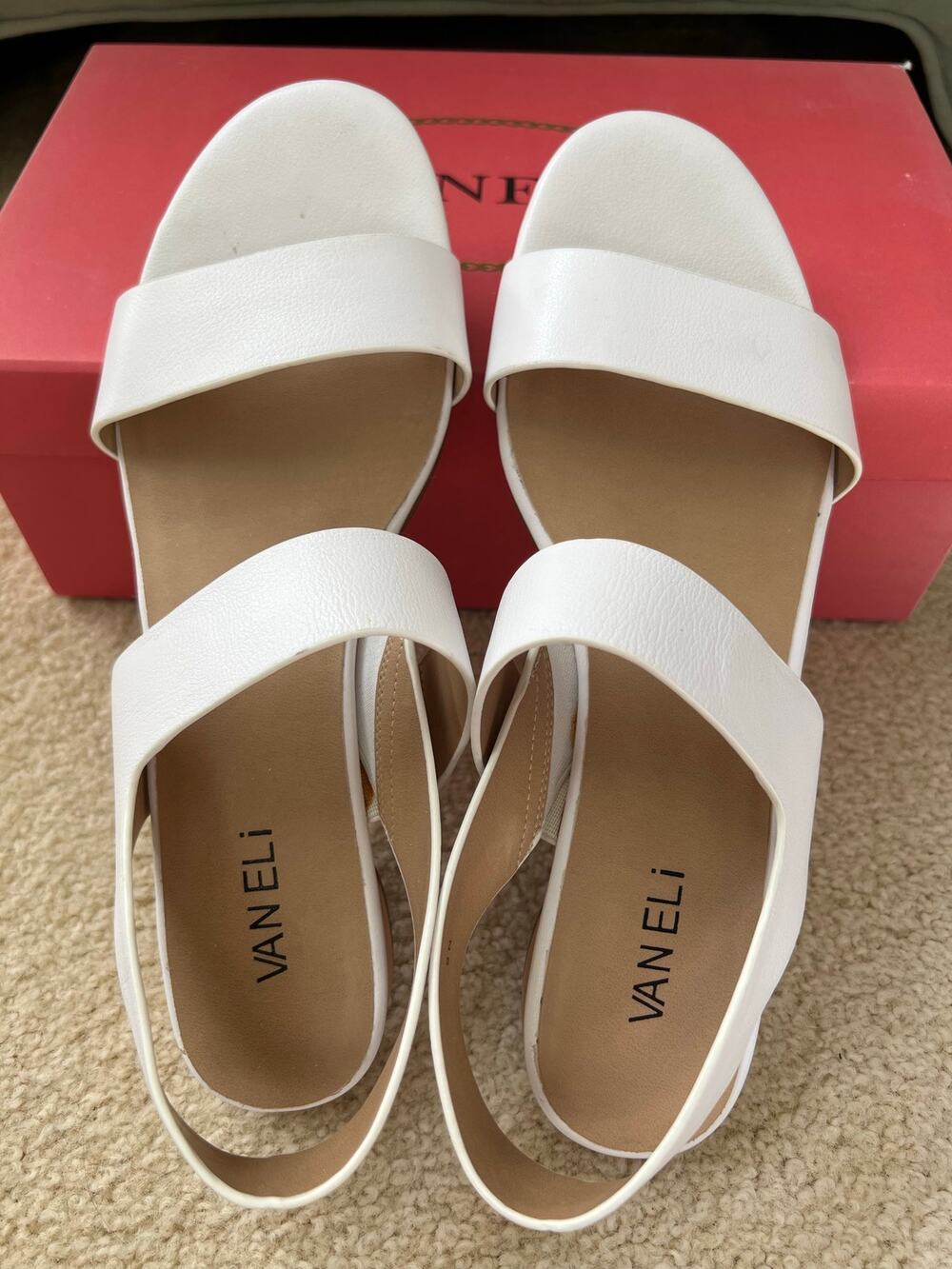 Vaneli Blanka White Leather Slingback Flat Sandals Shoes Size 9 N Narrow